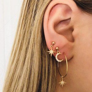 NEW 4 Pieces Rhinestone Star & Moon Earring Set